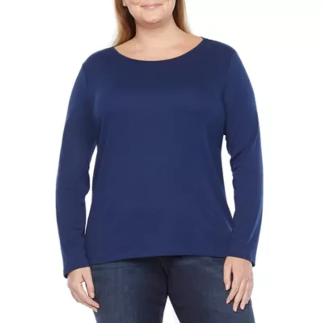 その他 anna A.n.a Womens Plus Crew Neck Long Sleeve T-Shirt | Brazos Mall