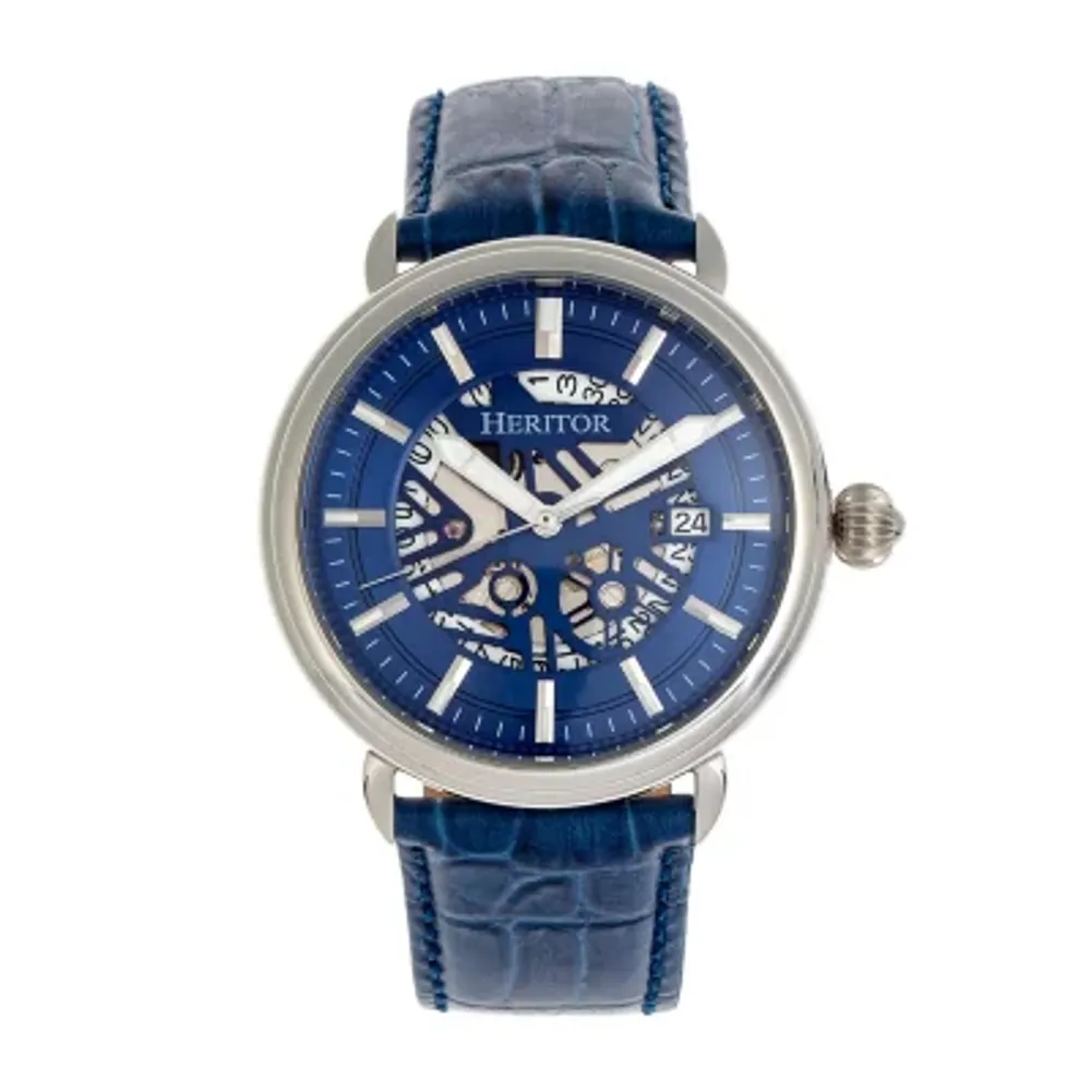 Heritor Mens Automatic Blue Leather Strap Watch Herhr8403