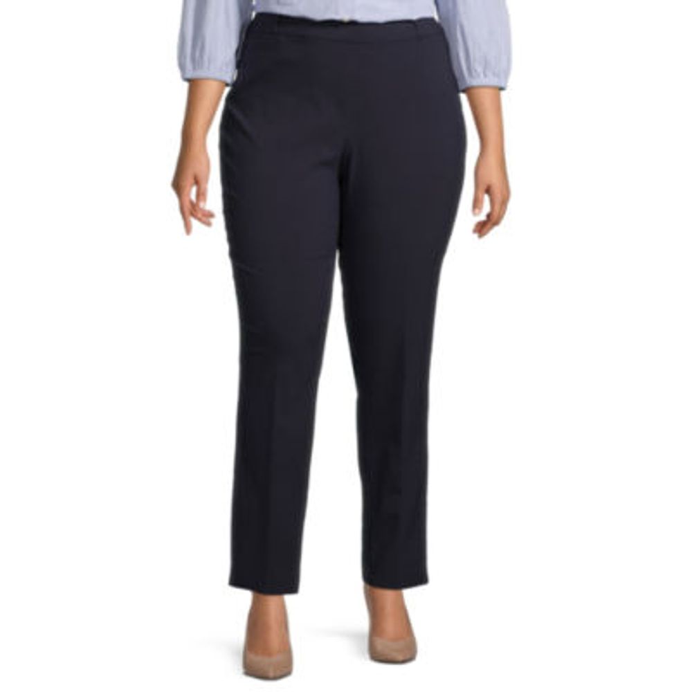 Liz Claiborne Plus Womens Amy Mid Rise Straight Pull On Pants