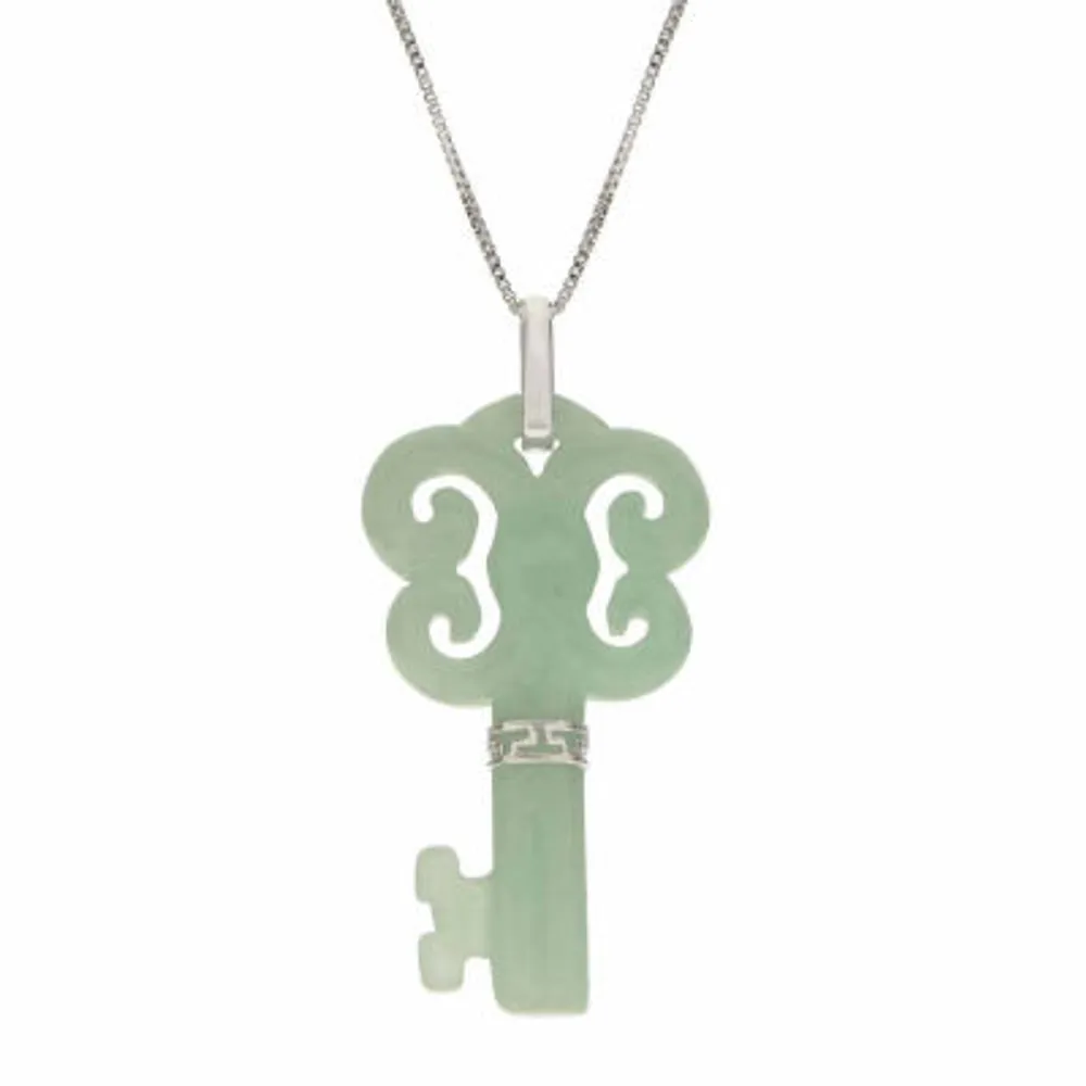 FINE JEWELRY Genuine Jade Sterling Silver Butterfly Key Pendant