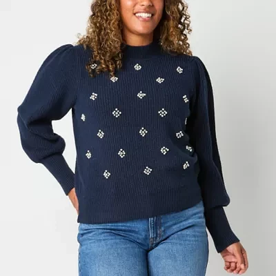 Liz Claiborne Women's Blue Black Polka Dot Pullover Sweater outlet Large 3/4 Sleeve