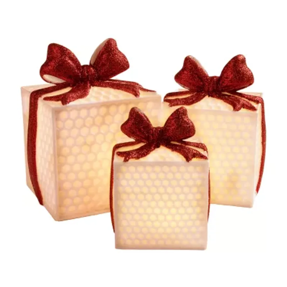 Omega Bright Designs 3 pc. Porcelain Light Up Present Set Lighted