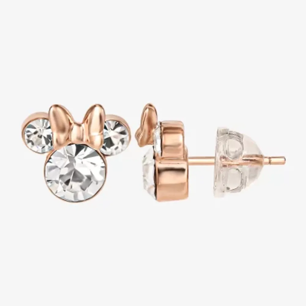 Disney Collection White Crystal 14K Rose Gold Over Silver 9.4mm Minnie  Mouse Stud Earrings