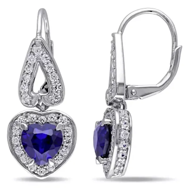 FINE JEWELRY Lab Created Blue Sapphire Sterling Silver Heart Drop