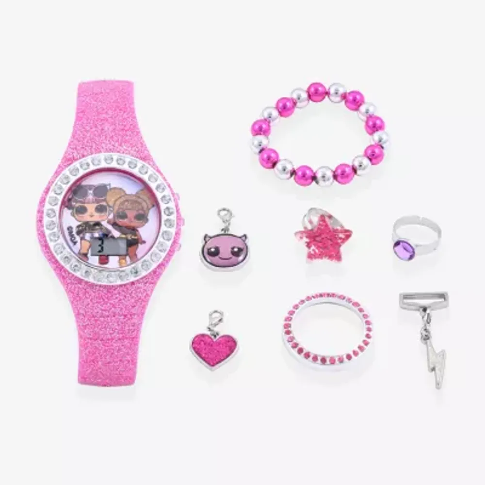 LOL Girls Automatic Digital Pink 8 pc. Watch Boxed Set Lol40098