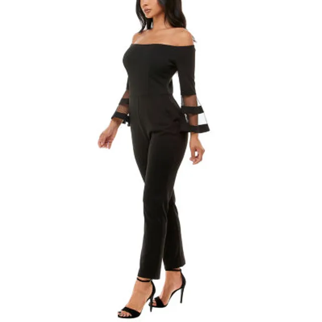 Premier amour long sleeve off the store shoulder jumpsuit