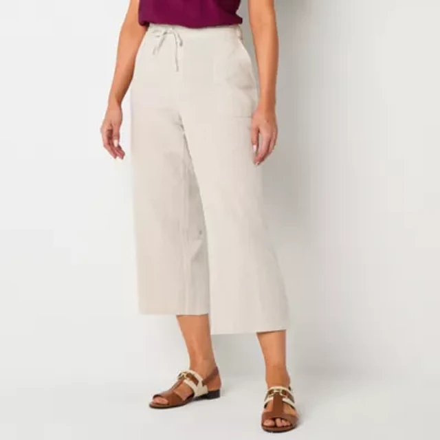 Liz Claiborne Linen Womens Mid Rise Wide Leg Drawstring