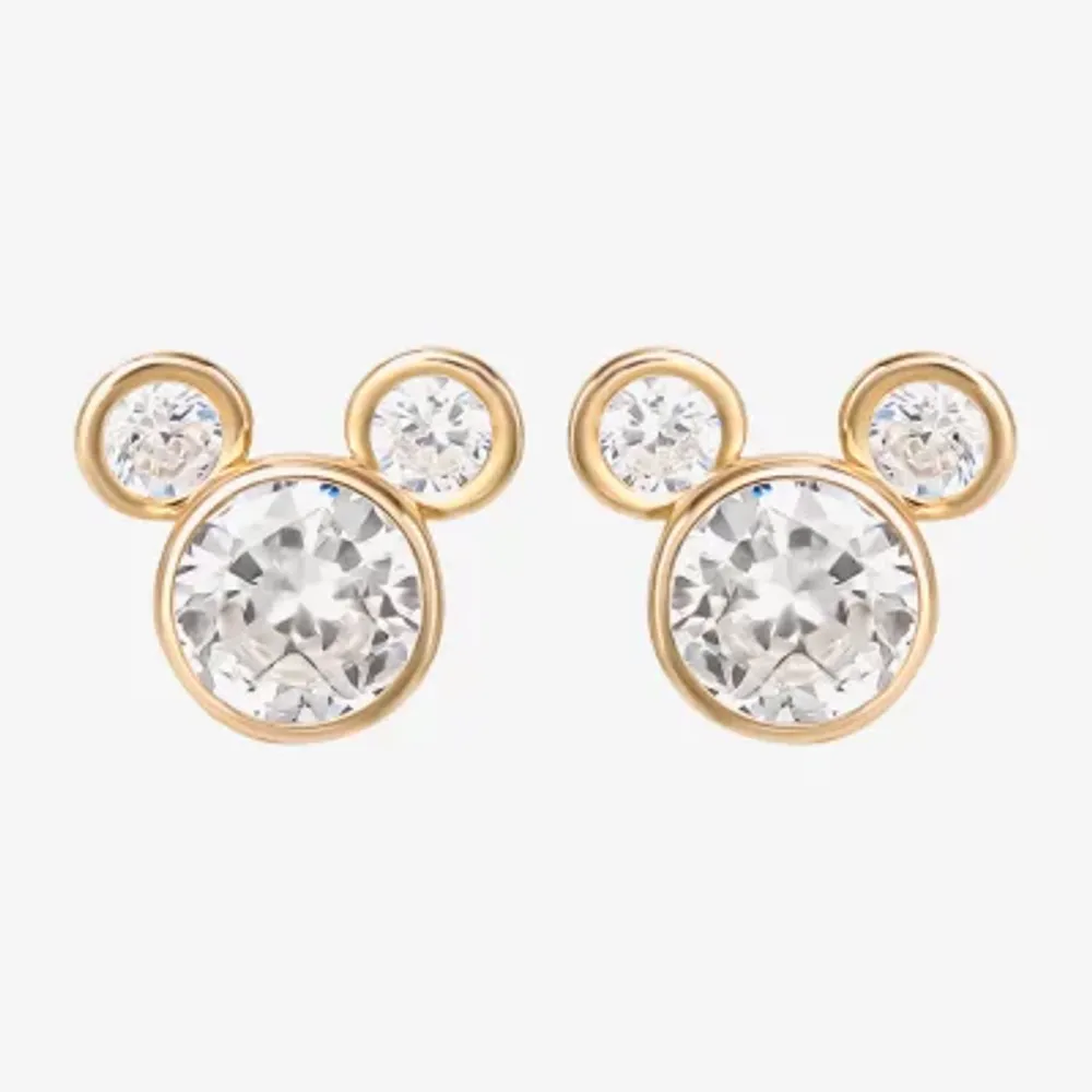 FINE JEWELRY White Cubic Zirconia 14K Gold 8mm Mickey Mouse Stud