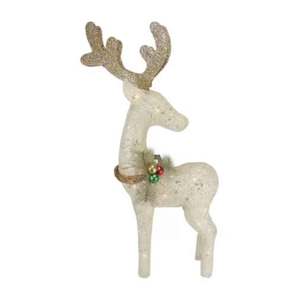 NORTHLIGHT 37.5'' Lighted White and Gold Reindeer Outdoor Christmas