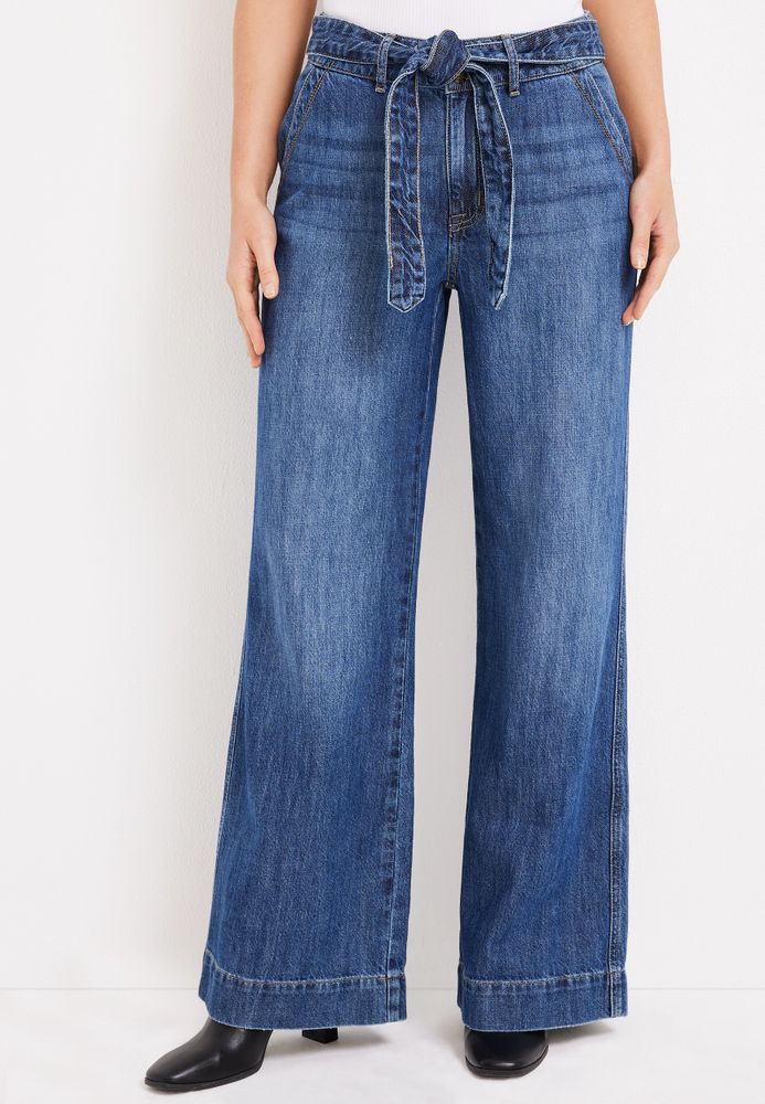 Wide leg clearance tie waist jeans