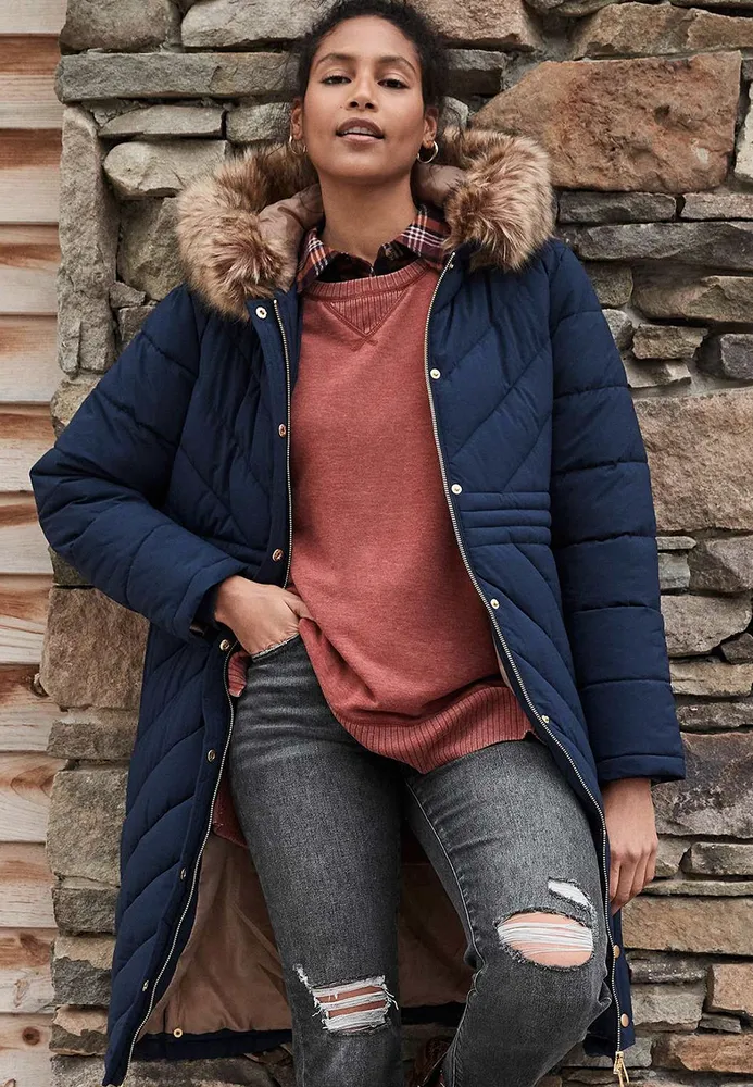 Navy longline hot sale puffer coat