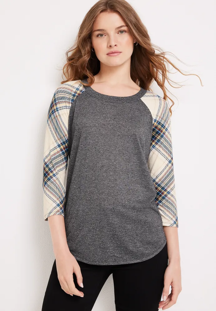 Plaid cheap baseball tee