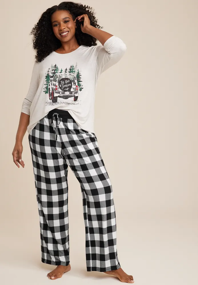 Black and white online buffalo check family pajamas