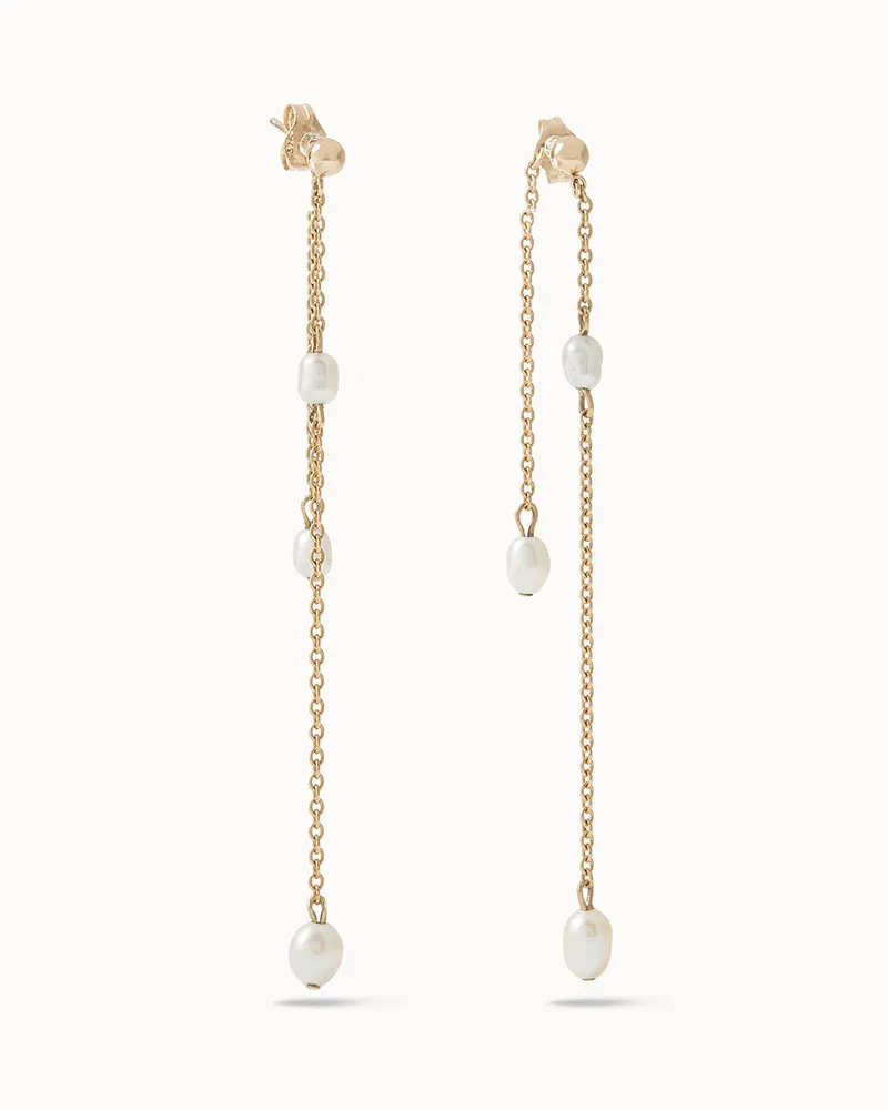 Solid Gold Double Drop Pearl Earrings | King's Cross