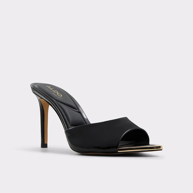Black mule heel sandals discount