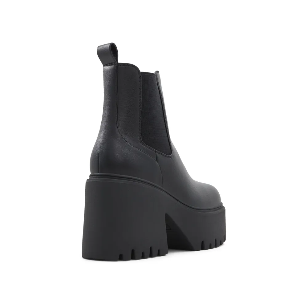 Black leather ankle boots chunky heel cheap