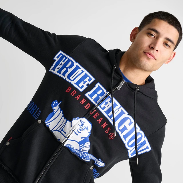 ◆TRUE RELIGION◆EXAGGERATED ICON ジップ フーディー 送料込 True Religion Men's Raw Exaggerated Icon Zip Up Hoodie, Jet