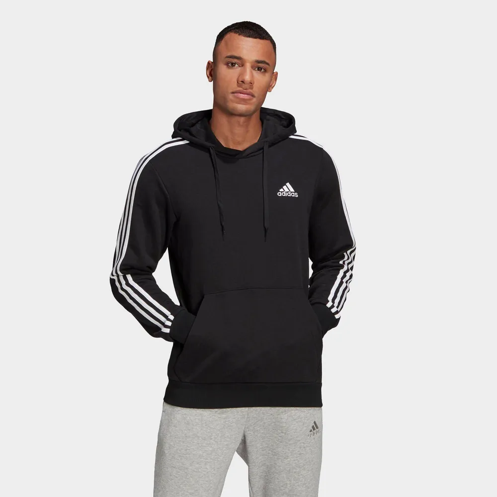 Men's adidas essential best sale 3 stripe pullover hoodie