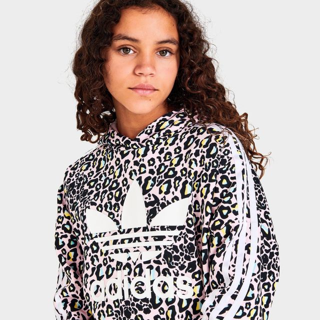 Adidas originals all over sales print leopard overhead hoodie