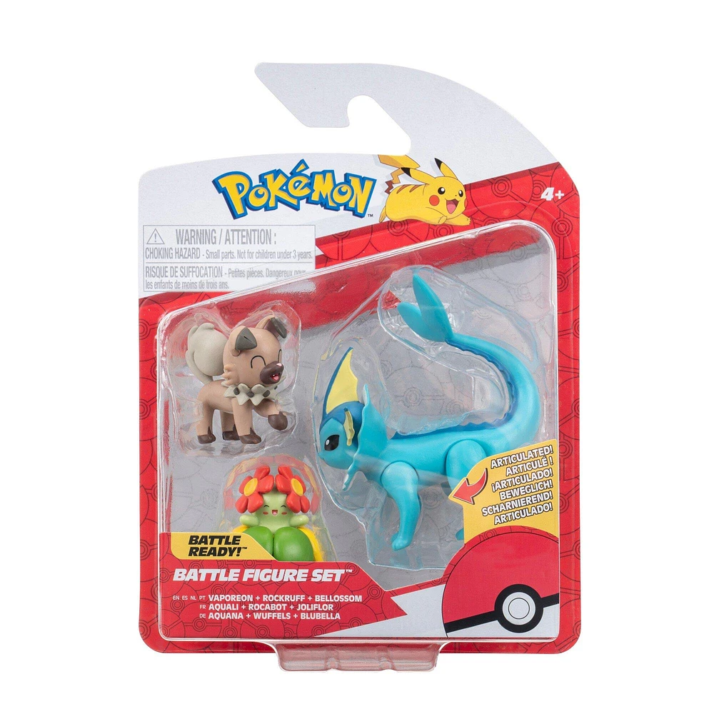 Jazwares Pokemon Battle Figure Set 3-Pack (Rockruff, Bellossom