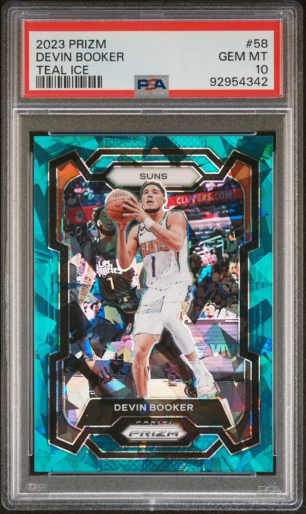 GameStop 2023 Panini Prizm 58 Devin Booker Teal Ice PSA 10