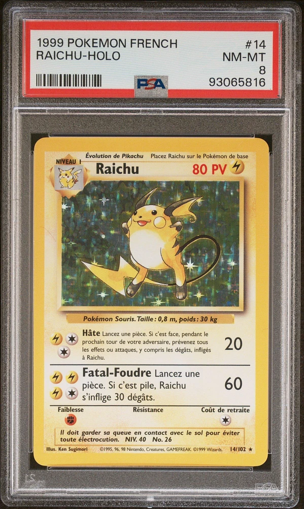 1st store Edition Raichu 1999 Fossil Holo PSA 8 NM - MT