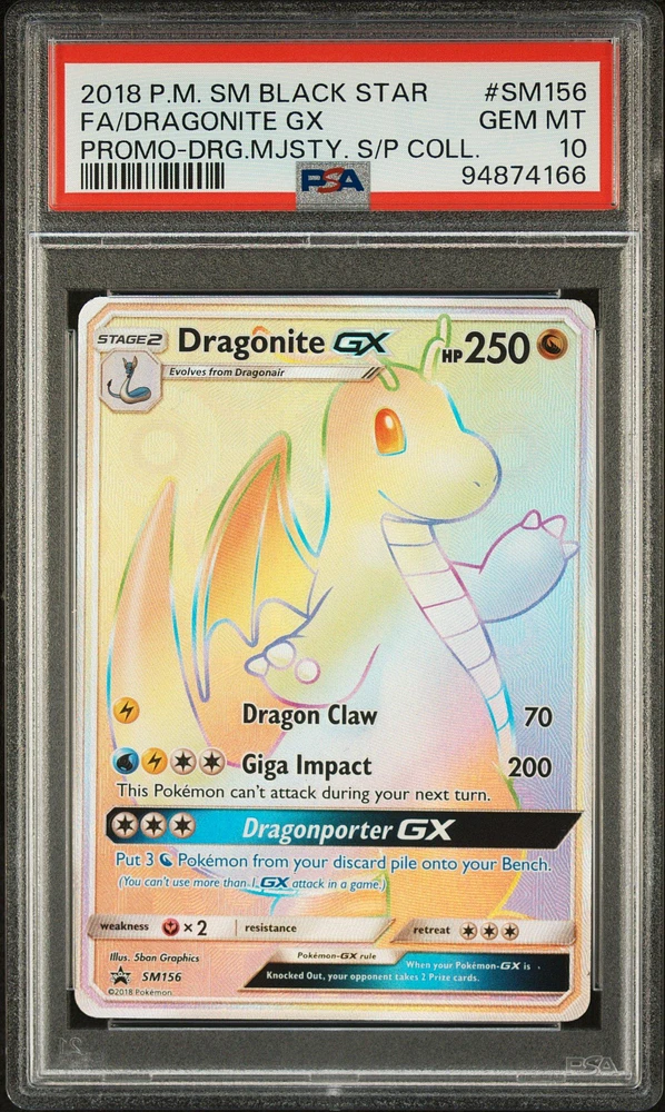 PSA 10 GEM MINT Dragonite GX SM156 Full Art 2018 deals Dragon Majesty Black Star Promo