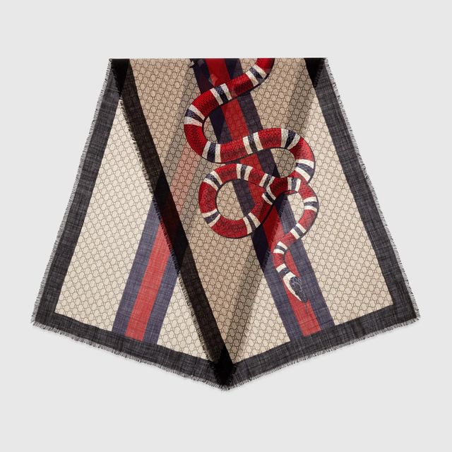 Gucci Web and Kingsnake print wool scarf Square One