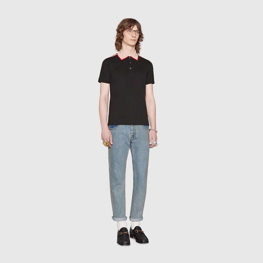 Cotton polo with hot sale gucci stripe