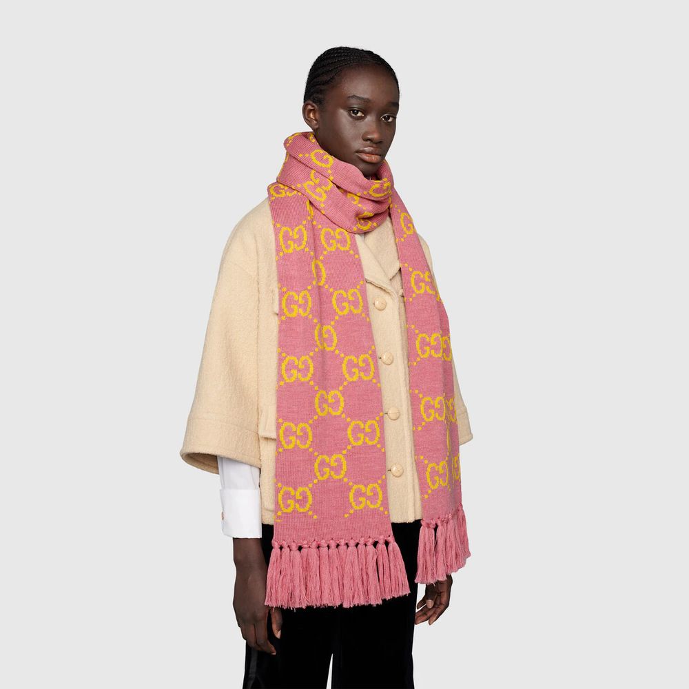 Gucci gg jacquard wool silk scarf sale