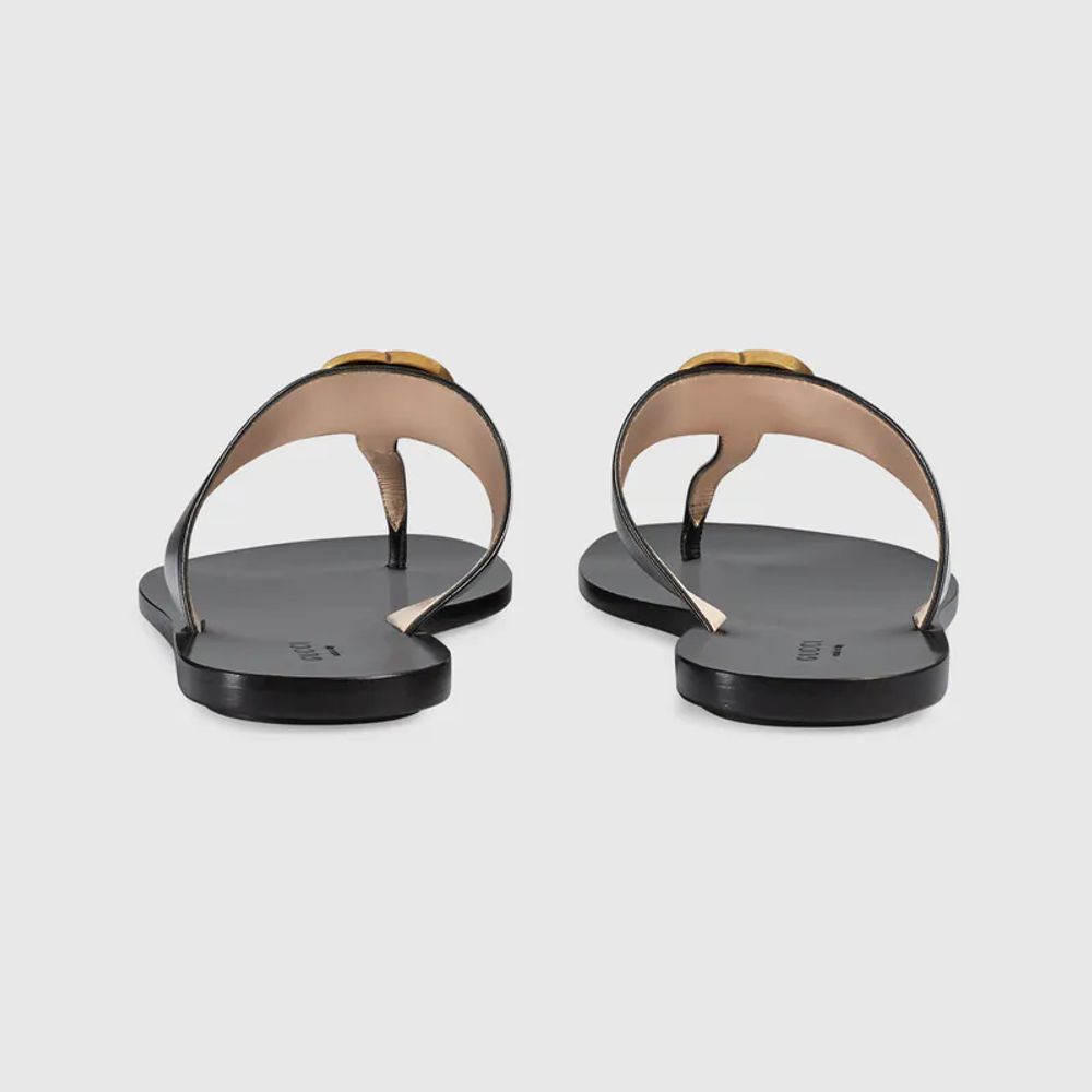 Leather thong sandal with double g cheap