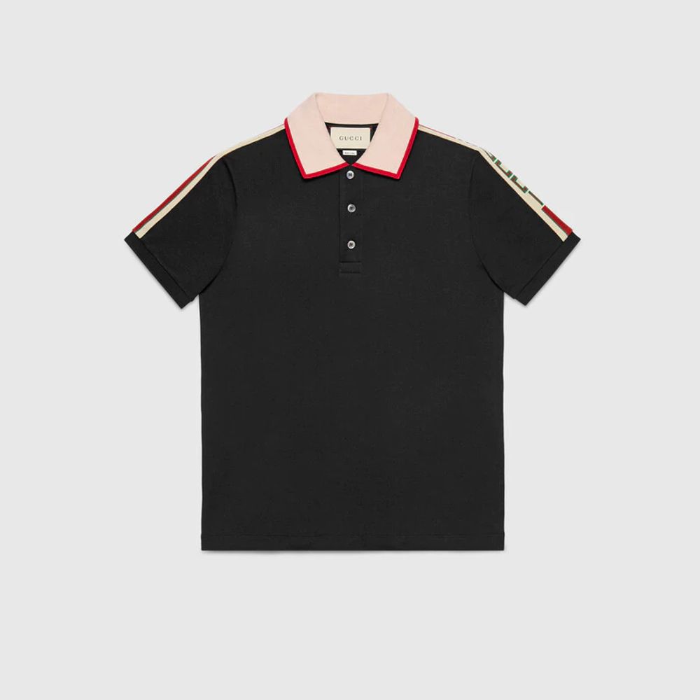 Cotton polo best sale with gucci stripe