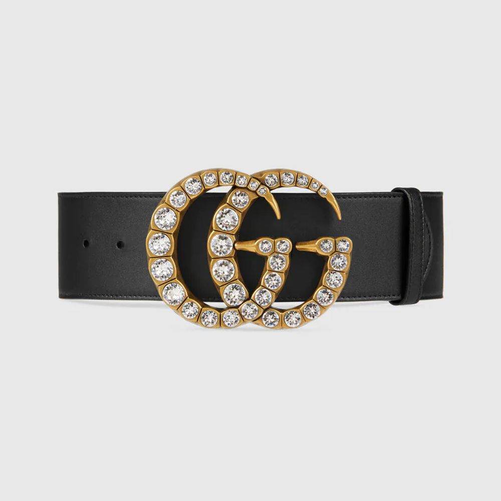 Gucci Leather belt with crystal Double G buckle Square One