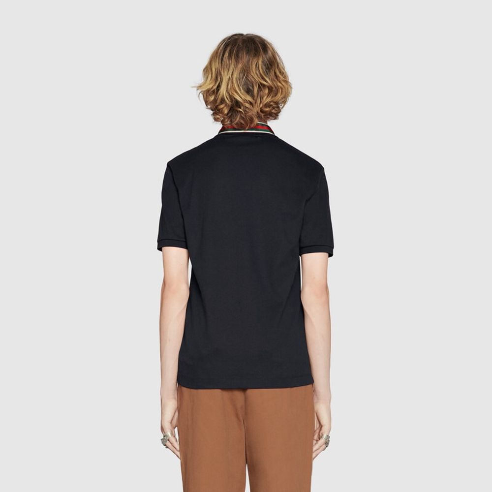 Gucci cotton polo with web and feline head online