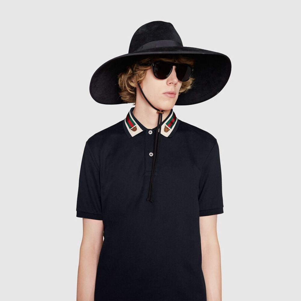 Gucci cotton polo with sale web and feline head