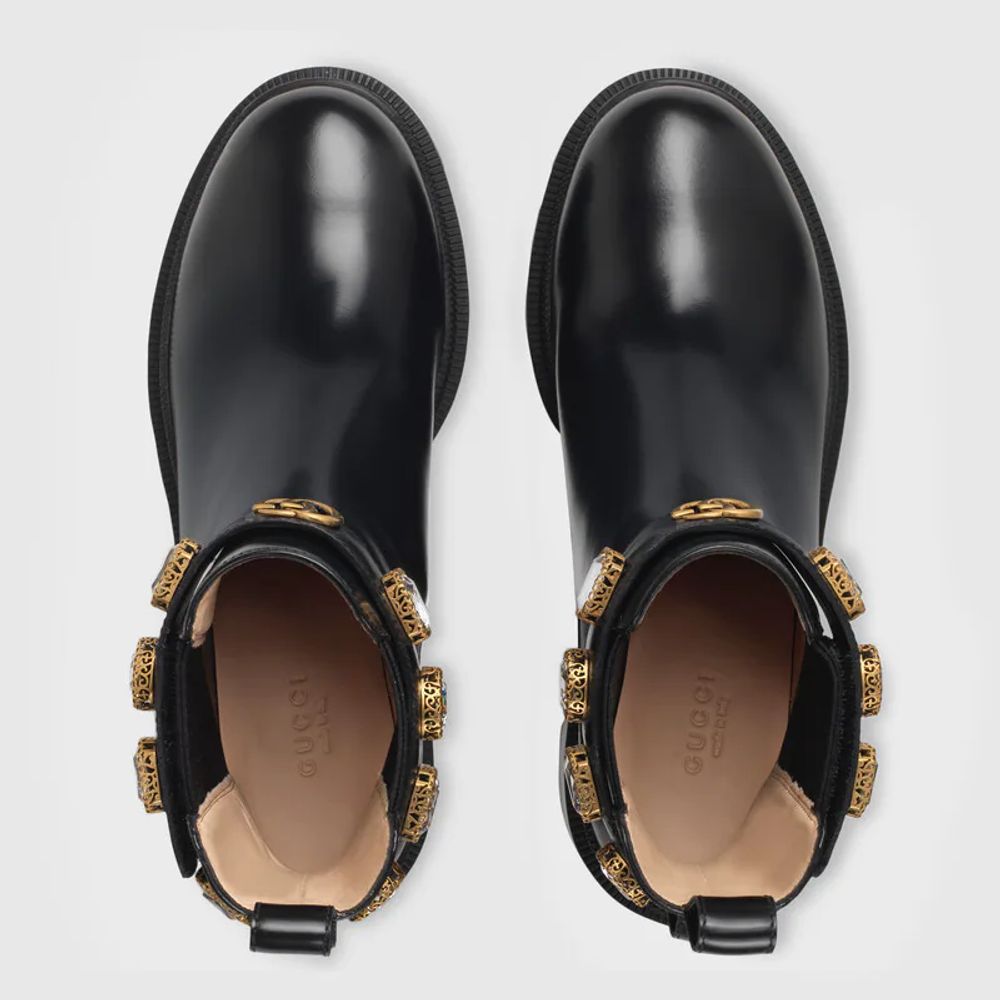 Gucci leather ankle boot with belt 2025