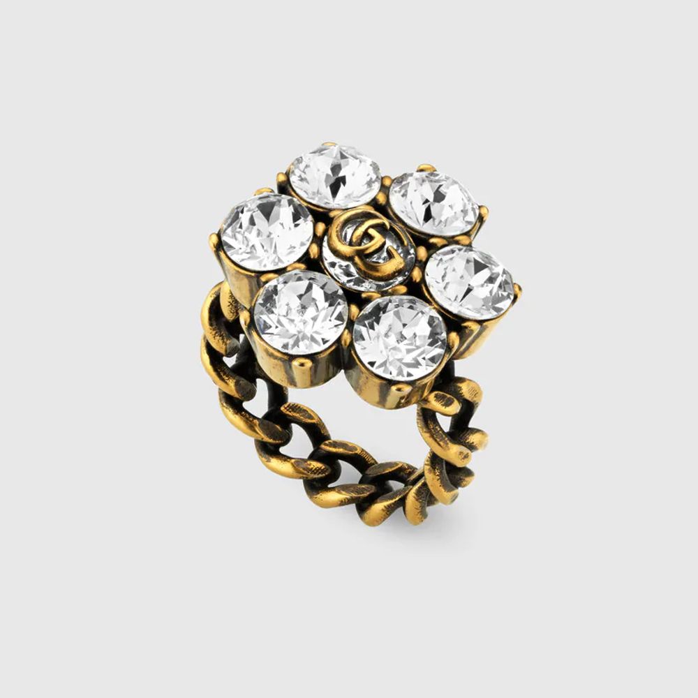 Gucci crystal double g ring 2025