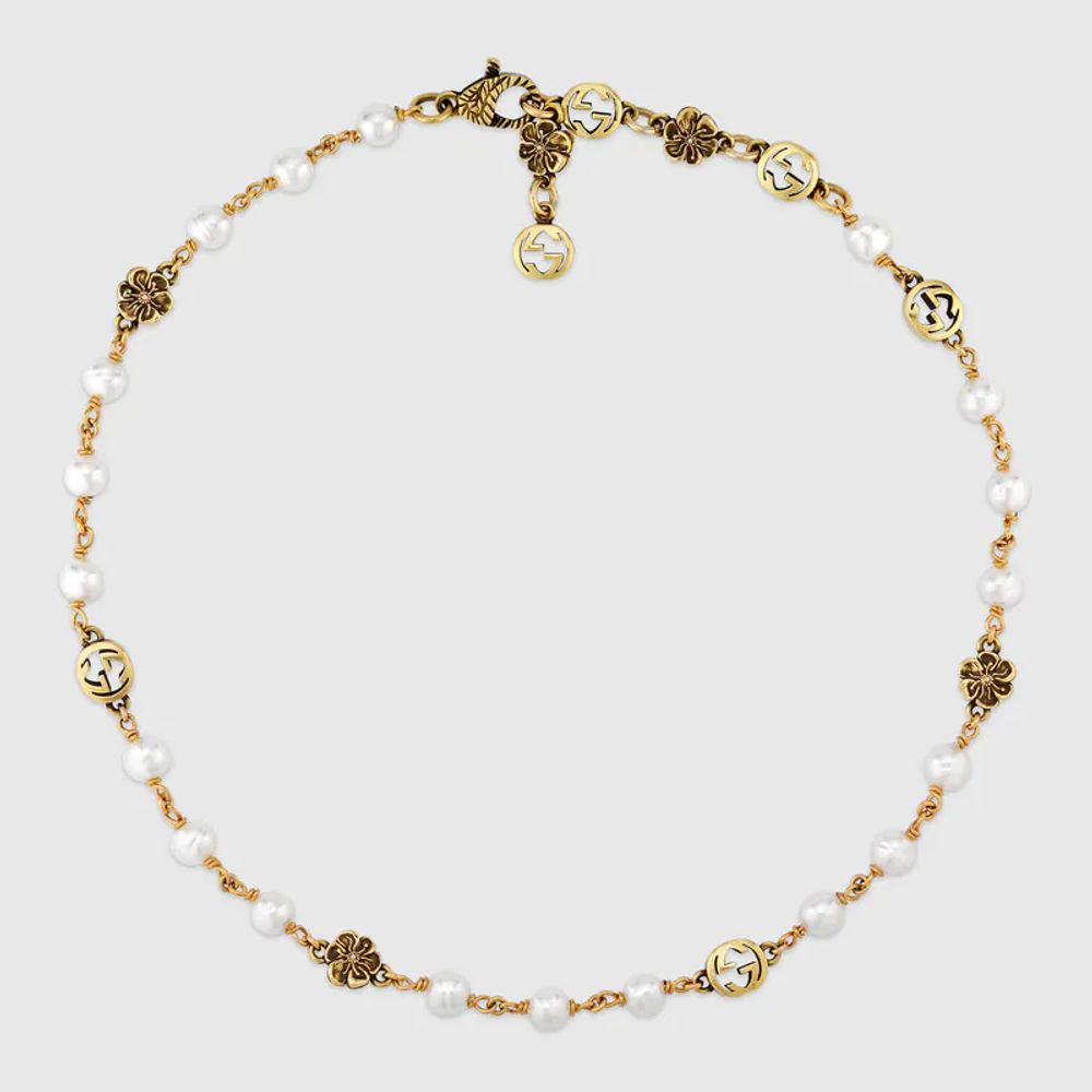 Gucci Interlocking G flower pearl necklace Yorkdale Mall