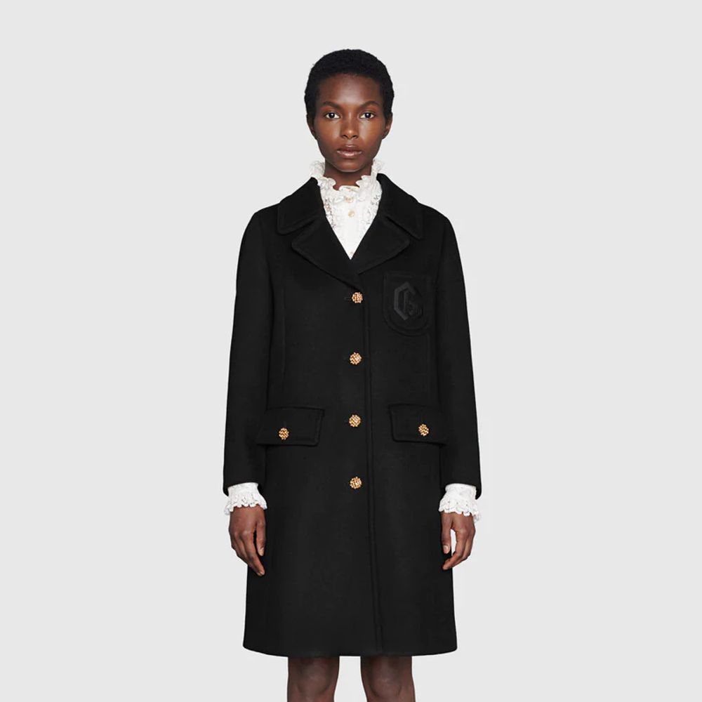 Gucci Double G embroidery wool coat Square One