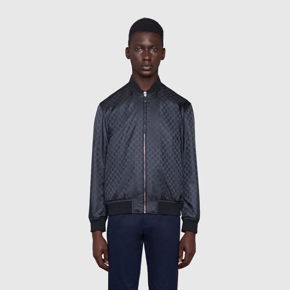 Gucci reversible gg new arrivals jacquard nylon bomber jacket