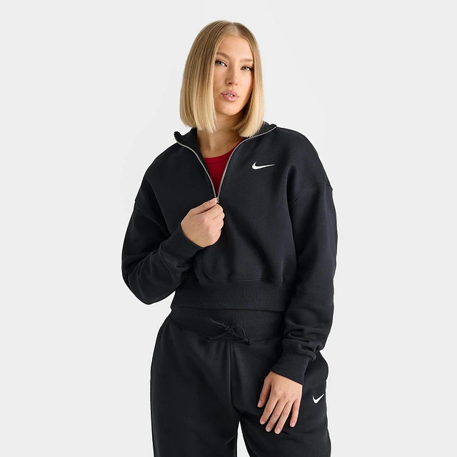Nike Sportswear Phoenix Fleece Black Quarter Zip Crop Sweatshirt