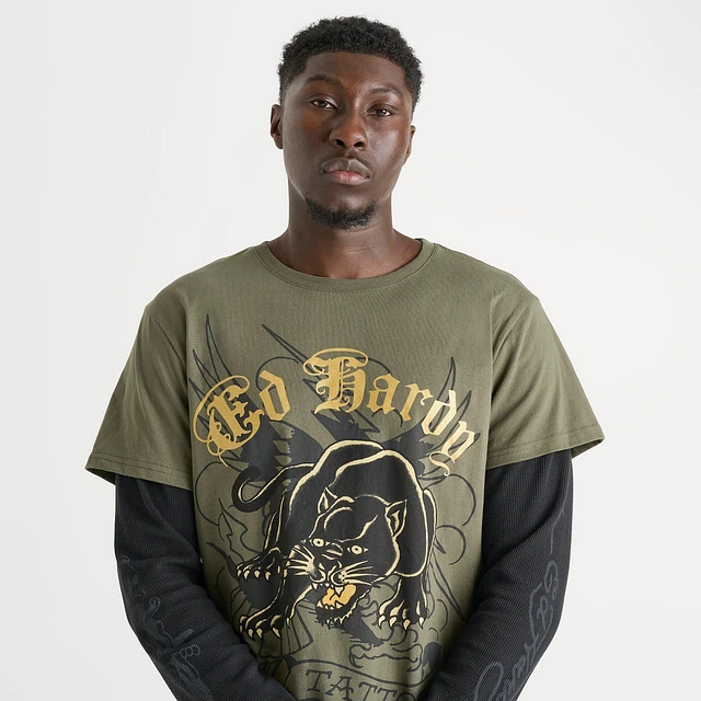 Ed Hardy Panther Snake White Thermal Long Sleeve T-Shirt