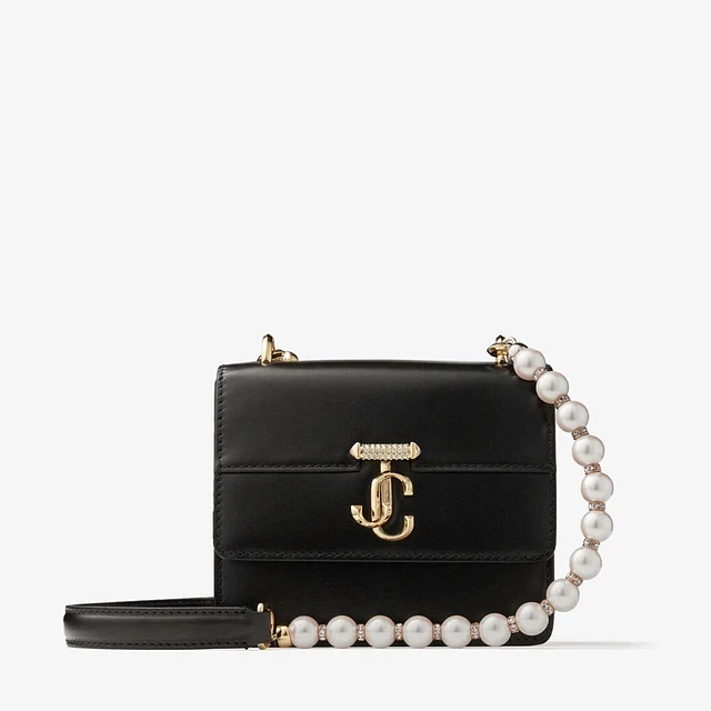 ★JIMMY CHOO★ Avenue Quad XS Crystal & pearl【多色】 Ballet Pink Box Leather Shoulder Bag with Pearl Strap