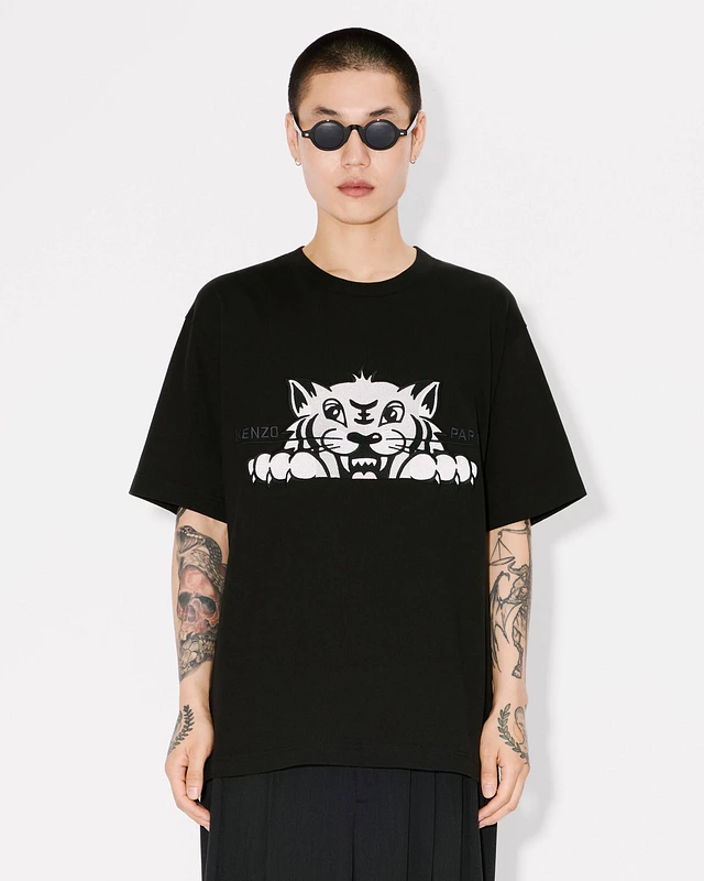 Shop Kenzo 'KENZO Happy Tiger' oversized T-shirt cotton at