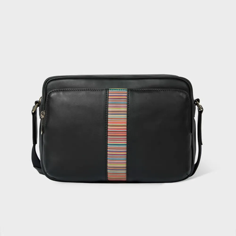 Paul Smith Black Leather 'Signature Stripe' CrossBody Bag King's Cross
