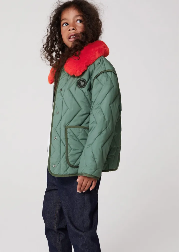 Paul Smith 2 13 Years Khaki Quilted Faux Fur Trim Jacket King s