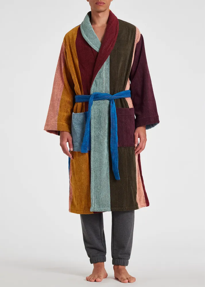 Mens striped towelling dressing gown hot sale