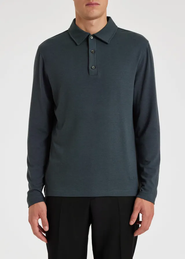 Paul Smith Slate Blue Lyocell Blend Long Sleeve Polo Shirt