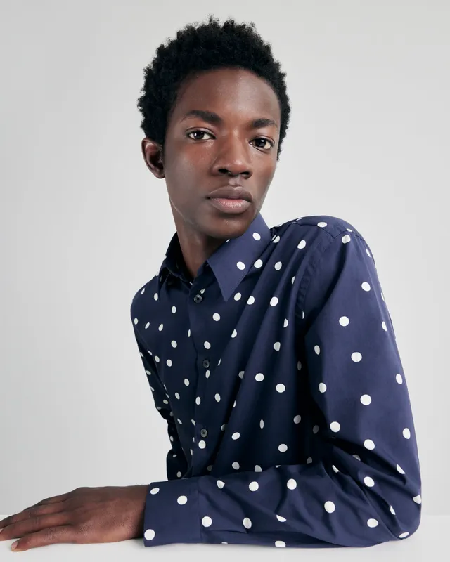Blue white polka dot shirt sales