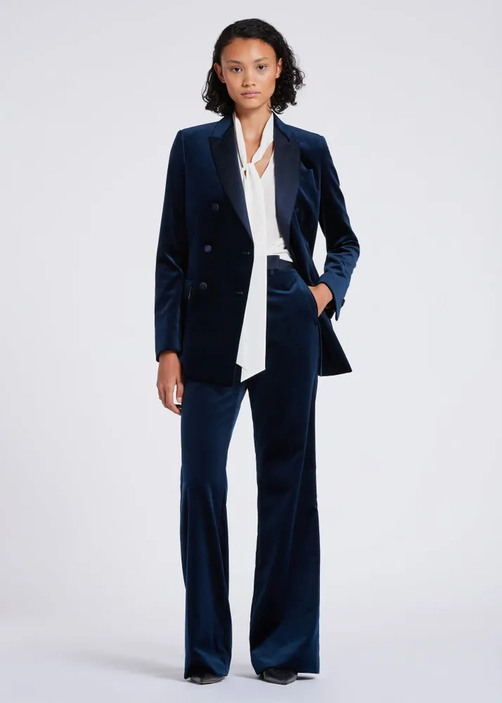 Women's navy velvet blazer top